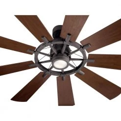 Gentry 65 in. Integrated LED Indoor Weathered Zinc Downrod Mount Ceiling Fan with Light Kit and Wall Control by KICHLER -Kichler Sales weathered zinc kichler ceiling fans with lights 300265wzc 4f 1000