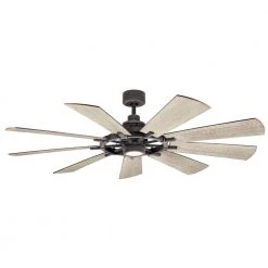 Gentry 65 in. Integrated LED Indoor Weathered Zinc Downrod Mount Ceiling Fan with Light Kit and Wall Control by KICHLER