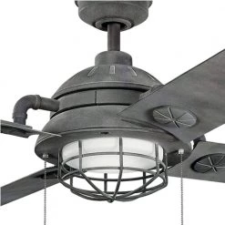 Maor Patio 65 in. Integrated LED Indoor Weathered Zinc Downrod Mount Ceiling Fan with Light Kit and Pull Chain by KICHLER -Kichler Sales weathered zinc kichler ceiling fans with lights 310136wzc 4f 1000