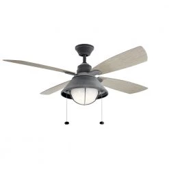 Seaside 54 in. Integrated LED Outdoor Weathered Zinc Downrod Mount Ceiling Fan with Light with Pull Chain by KICHLER