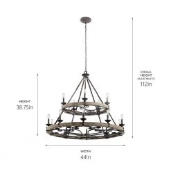 Taulbee 15-Light Weathered Zinc Farmhouse Circle Dining Room Chandelier by KICHLER -Kichler Sales weathered zinc kichler chandeliers 43826wzc 1f 1000
