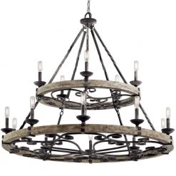 Taulbee 15-Light Weathered Zinc Farmhouse Circle Dining Room Chandelier by KICHLER -Kichler Sales weathered zinc kichler chandeliers 43826wzc 4f 1000