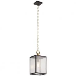 Lahden 1-Light Weathered Zinc Farmhouse Kitchen Pendant Hanging Light with Clear Seeded Glass by KICHLER