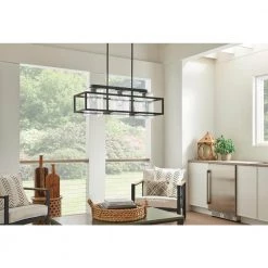 Wright 3-Light Weathered Zinc Linear Outdoor Hanging Large Chandelier Outdoor Light with Clear Seedy Glass (1-Pack) by KICHLER -Kichler Sales weathered zinc kichler outdoor chandeliers 49805wzc 1f 1000