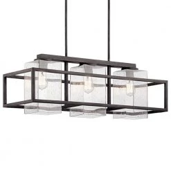 Wright 3-Light Weathered Zinc Linear Outdoor Hanging Large Chandelier Outdoor Light with Clear Seedy Glass (1-Pack) by KICHLER -Kichler Sales weathered zinc kichler outdoor chandeliers 49805wzc c3 1000