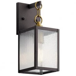 Lahden 16.75 in. 1-Light Weathered Zinc Wall Sconce Outdoor Light with Clear Seeded Glass (1-Pack) by KICHLER