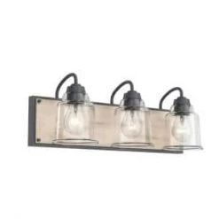 Augustine 22 in. 3-Light Weathered Zinc with Whitewashed Faux Wood Bathroom Vanity Light by KICHLER