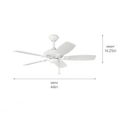 Canfield 44 in. Indoor White Downrod Mount Ceiling Fan with Pull Chain by KICHLER -Kichler Sales white 1 kichler ceiling fans without lights 300107wh 76 1000