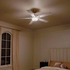 Icon 56 in. Integrated LED Indoor White Downrod Mount Ceiling Fan with Remote Control by KICHLER -Kichler Sales white kichler ceiling fans with lights 300395wh 44 1000