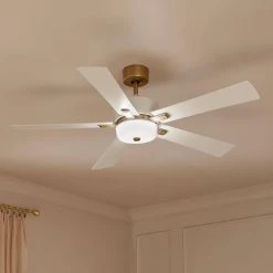 Icon 56 in. Integrated LED Indoor White Downrod Mount Ceiling Fan with Remote Control by KICHLER -Kichler Sales white kichler ceiling fans with lights 300395wh fa 1000