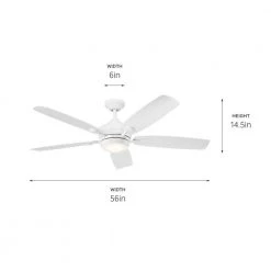 Tranquil WeatherPlus 56 in. Integrated LED Outdoor White Downrod Mount Ceiling Fan with Remote Control by KICHLER -Kichler Sales white kichler ceiling fans with lights 310130wh 1f 1000