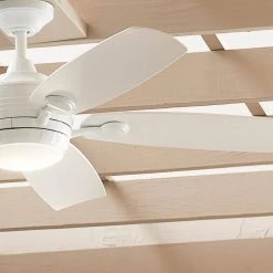 Tranquil WeatherPlus 56 in. Integrated LED Outdoor White Downrod Mount Ceiling Fan with Remote Control by KICHLER -Kichler Sales white kichler ceiling fans with lights 310130wh 76 1000