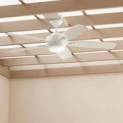 Tranquil WeatherPlus 56 in. Integrated LED Outdoor White Downrod Mount Ceiling Fan with Remote Control by KICHLER -Kichler Sales white kichler ceiling fans with lights 310130wh fa 1000