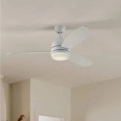 Vassar 52 in. Integrated LED Indoor White Downrod Mount Ceiling Fan with Light Kit and Wall Control by KICHLER -Kichler Sales white kichler ceiling fans with lights 330002wh 76 1000