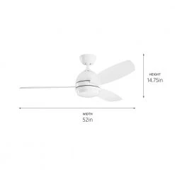 Vassar 52 in. Integrated LED Indoor White Downrod Mount Ceiling Fan with Light Kit and Wall Control by KICHLER -Kichler Sales white kichler ceiling fans with lights 330002wh fa 1000