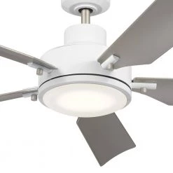 Guardian 56 in. Integrated LED Indoor White Downrod Mount Ceiling Fan with Wall Control by KICHLER -Kichler Sales white kichler ceiling fans with lights 330057wh 4f 1000