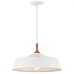Danika 1-Light White Mid-Century Modern Kitchen Pendant Hanging Light with Wood Accents by KICHLER