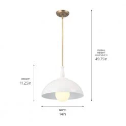 Fira 14 in. 1-Light White and Natural Brass Vintage Dome Kitchen Pendant Hanging Light by KICHLER 15 Fira 14 in. 1-Light White and Natural Brass Vintage Dome Kitchen Pendant Hanging Light by KICHLER -Kichler Sales white kichler chandeliers 52476wh 44 1000
