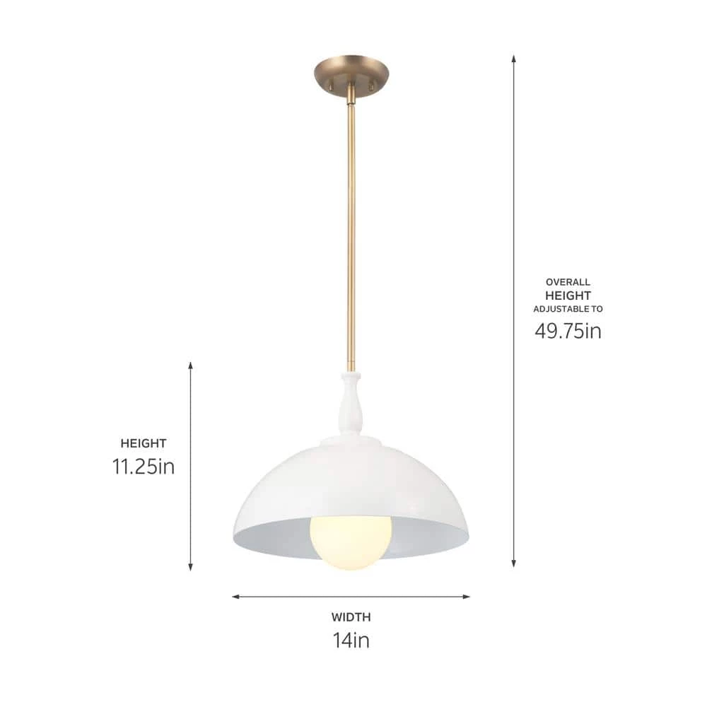 Fira 14 in. 1-Light White and Natural Brass Vintage Dome Kitchen Pendant Hanging Light by KICHLER 8 Fira 14 in. 1-Light White and Natural Brass Vintage Dome Kitchen Pendant Hanging Light by KICHLER - Image 6