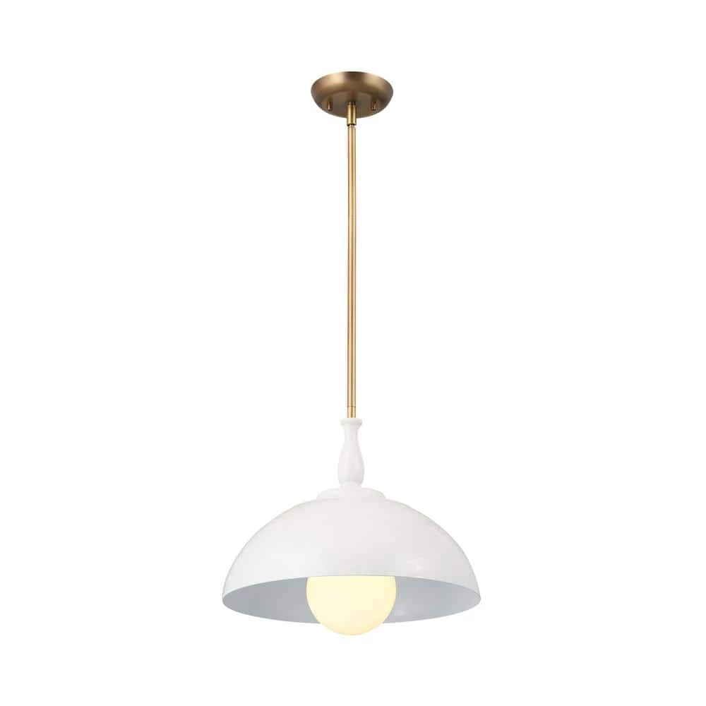 Fira 14 in. 1-Light White and Natural Brass Vintage Dome Kitchen Pendant Hanging Light by KICHLER 3 Fira 14 in. 1-Light White and Natural Brass Vintage Dome Kitchen Pendant Hanging Light by KICHLER
