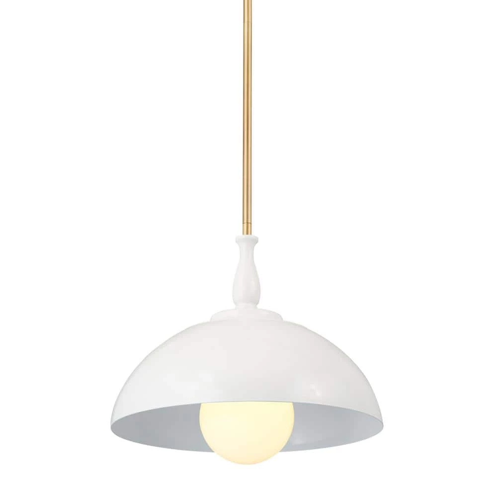 Fira 14 in. 1-Light White and Natural Brass Vintage Dome Kitchen Pendant Hanging Light by KICHLER 5 Fira 14 in. 1-Light White and Natural Brass Vintage Dome Kitchen Pendant Hanging Light by KICHLER - Image 3