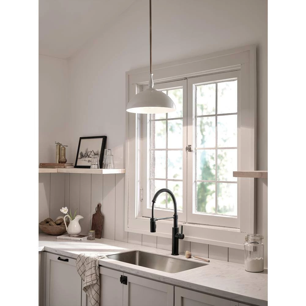 Fira 14 in. 1-Light White and Natural Brass Vintage Dome Kitchen Pendant Hanging Light by KICHLER 4 Fira 14 in. 1-Light White and Natural Brass Vintage Dome Kitchen Pendant Hanging Light by KICHLER - Image 2