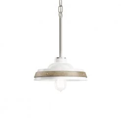 Weston 10 in. 1-Light White with Distressed Antique Gray and Brushed Nickel Farmhouse Kitchen Pendant Hanging Light by KICHLER
